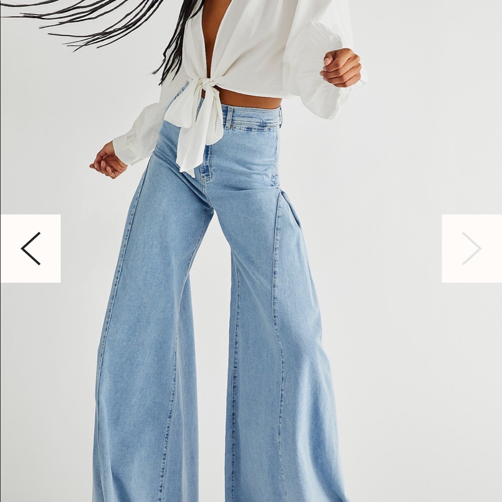 On hold 🦢 Free People Santa Cruz Sky Blue Wide-Leg High-Rise Stretch Jeans - Picture 5 of 5